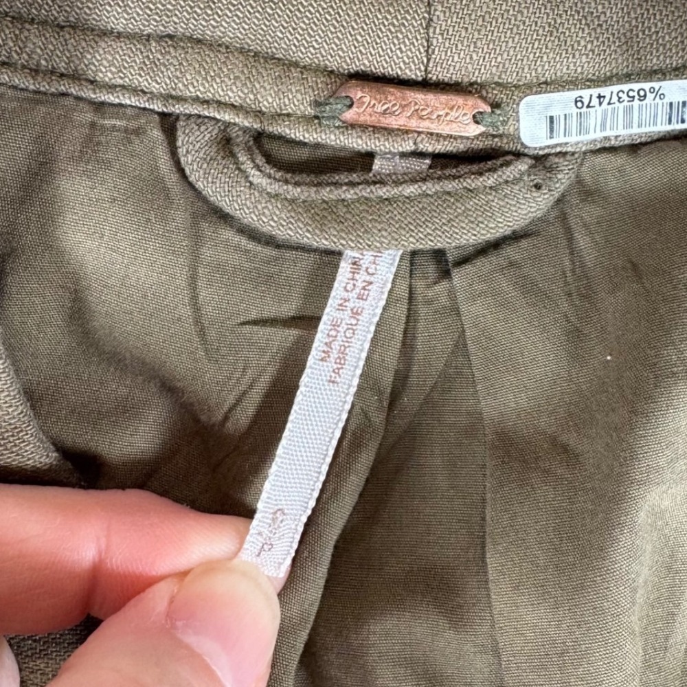 Free People Olive Green Cotton Blend Military Style Jacket Women's Small No Belt - Picture 5 of 11